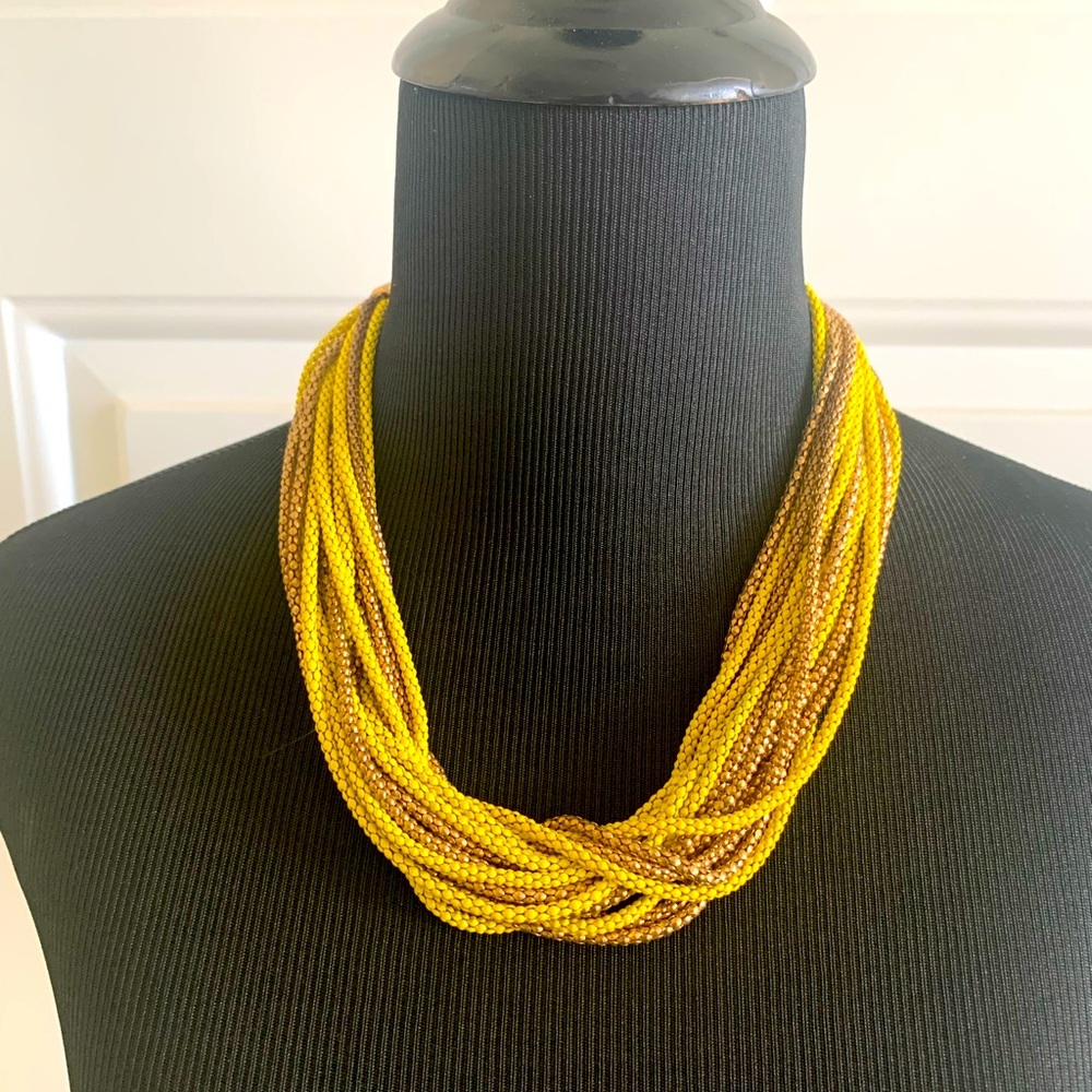 Yellow & Gold Seed Beaded Multi Strand Necklace